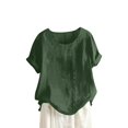 thumbnail image 1 of Women's Vintage Cotton & Hemp Boho Short Sleeve T-Shirt | Soft Round Neck Casual Top for Spring/Summer 2025 Green L, 1 of 5