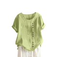 thumbnail image 1 of Women's Vintage Cotton & Hemp Boho Short Sleeve T-Shirt | Soft Round Neck Casual Top for Spring/Summer 2025 Green M, 1 of 5