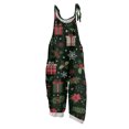 thumbnail image 1 of Women's Vintage Cotton Linen Overalls with Christmas Print - Casual Loose Jumpsuit with Shoulder Straps & Pockets, Army Green, Size L, 1 of 6