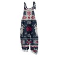thumbnail image 1 of Women's Vintage Cotton Linen Overalls with Christmas Print - Casual Loose Jumpsuit with Shoulder Straps & Pockets, Dark Blue, Size XXXL, 1 of 6