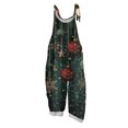 thumbnail image 1 of Women's Vintage Cotton Linen Overalls with Christmas Print - Casual Loose Jumpsuit with Shoulder Straps & Pockets, Dark Green, Size S, 1 of 5