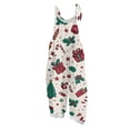thumbnail image 1 of Women's Vintage Cotton Linen Overalls with Christmas Print - Casual Loose Jumpsuit with Shoulder Straps & Pockets, Green, Size L, 1 of 6