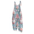 thumbnail image 1 of Women's Vintage Cotton Linen Overalls with Christmas Print - Casual Loose Jumpsuit with Shoulder Straps & Pockets, Light Blue, Size L, 1 of 6
