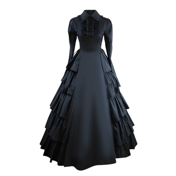 Women's Vintage Court-Style Gothic Pleated Bow Lace Evening Gown, Prom Dress, Long Dress, Court Dress
