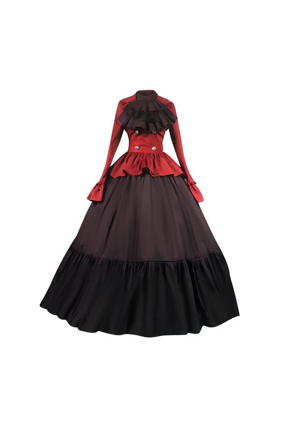 Women's Vintage Court-Style Gothic Pleated Bow Lace Evening Gown, Prom Dress, Long Dress, Court Dress