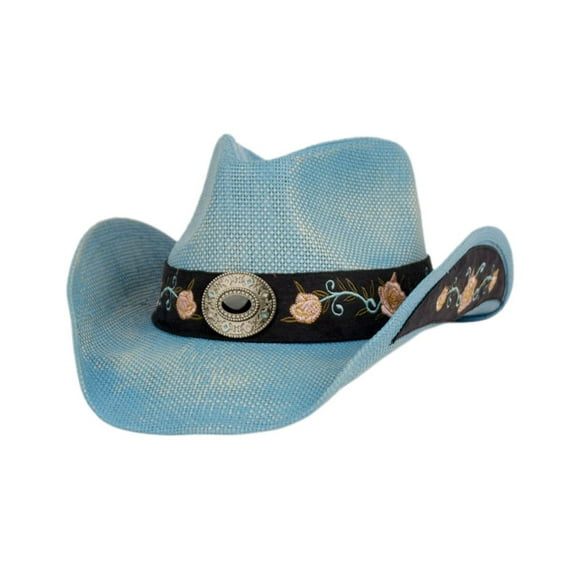 Women's Vintage Cowboy Hat With Badge and Flower Trim Band