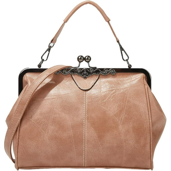Women's Vintage Crossbody Bag with Top Handle and Kiss-Lock Clasp Everyday Commuter Tote