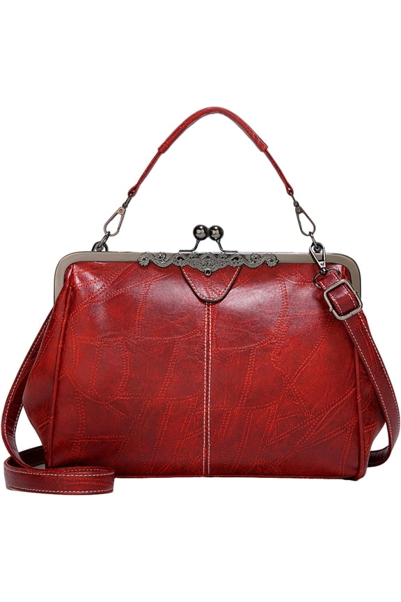 Women's Vintage Crossbody Bag with Top Handle and Kiss-Lock Clasp Everyday Commuter Tote