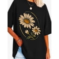thumbnail image 1 of Women’s Vintage Daisy Flower Graphic T‑Shirt, Boho Floral Print Short Sleeve Oversized Casual Tee, 1 of 6