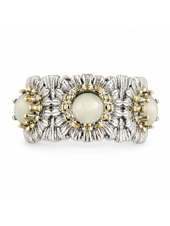 Women's Vintage Daisy Flower Ring, Brushed Textured Wide Band Statement Ring