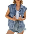 thumbnail image 1 of Women's Vintage Denim Vest Oversized Casual Classic Sleeveless Button Denim Jacket Waistcoat with Pockets, 1 of 8