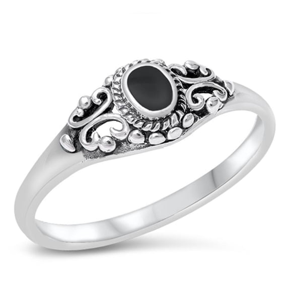 Women's Vintage Design Simulated Black Onyx Ring .925 Sterling Silver Band CZ Female Size 10