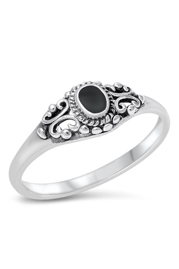 Women's Vintage Design Simulated Black Onyx Ring .925 Sterling Silver Band CZ Female Size 6