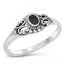 Women's Vintage Design Simulated Black Onyx Ring .925 Sterling Silver Band CZ Female Size 8