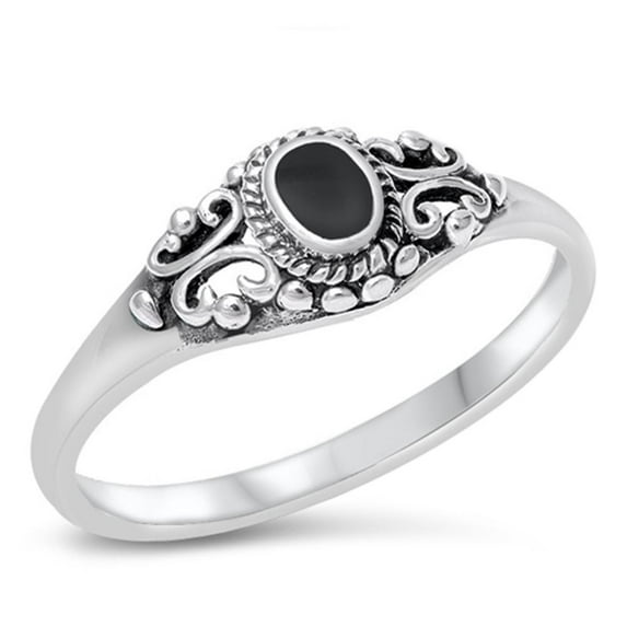 Women's Vintage Design Simulated Black Onyx Ring .925 Sterling Silver Band CZ Female Size 9