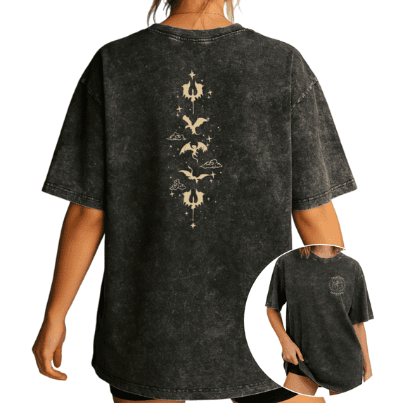 Women's Vintage Dragon & Trident Starry Sky Graphic Washed T Shirt Fourth Wing Fan Breathable Black S-2XL Plus Size