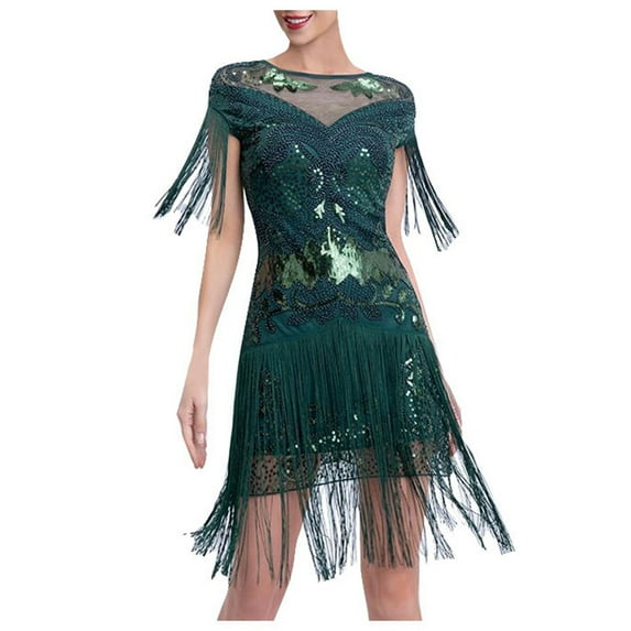 Women's Vintage Dress 1920s Flapper Short Dress Sequin Beaded Fringe Dress For Party