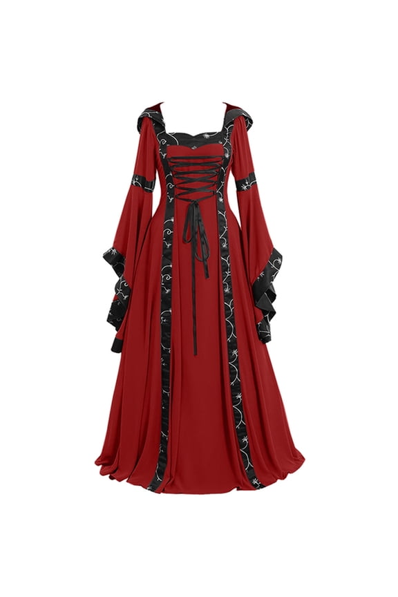 Women's Vintage Dress Plus Size Victorian Dress Trendy Floor Length Gothic Dress Renaissance Long Sleeve Bandage Dress