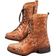 thumbnail image 1 of Women's Vintage Embroidered Ankle Boots - Retro Chunky Heel Booties with Side Zip, 1 of 9