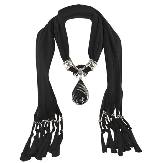 Women's Vintage Ethnic Scarf Necklace Bohemian Alloy Petaled Pendant Jewelry Gift Soft Winter Neck Wrap Scarves