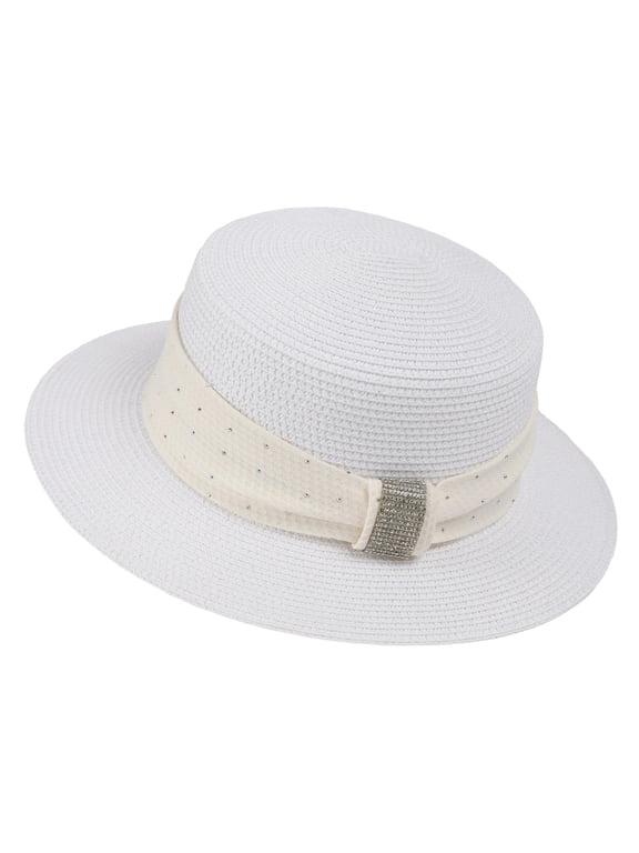 Women’s Vintage Flat‑Top Straw Fedora Hat, Simple Light‑Weight Sun‑Shading Cap For Vacation