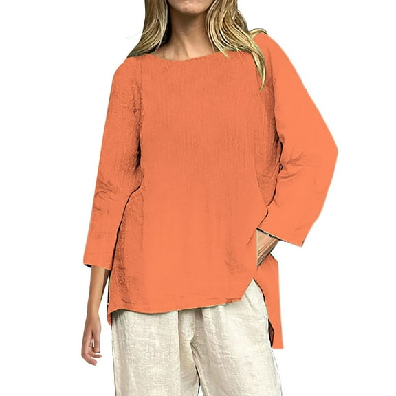 Women's Vintage Floral Baseball T-Shirt Retro Floral Print 3/4 Sleeve T-Shirt - Women's Casual Round Neck Cotton Top - Vintage Baseball Tee for Streetwear & Outings (S-XXXL) | Yubnlvae Orange 3XL
