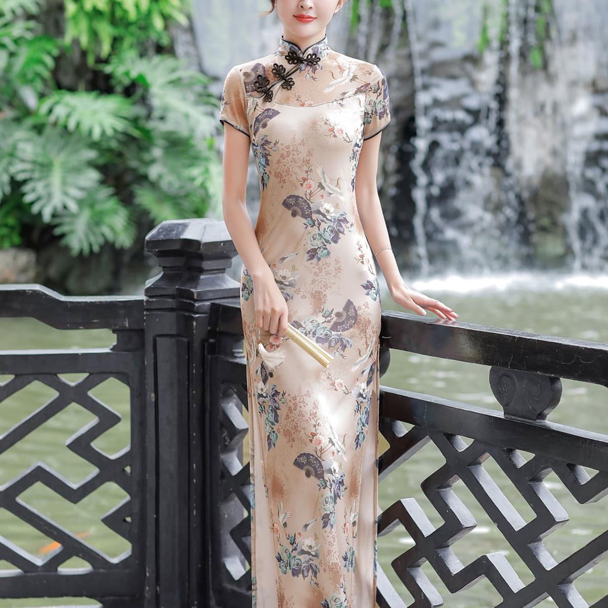white christmas dresses Modern Chinese Qipao, Chinese Cheongsam, Evening Dress, Pink Floral Dress M main image 0