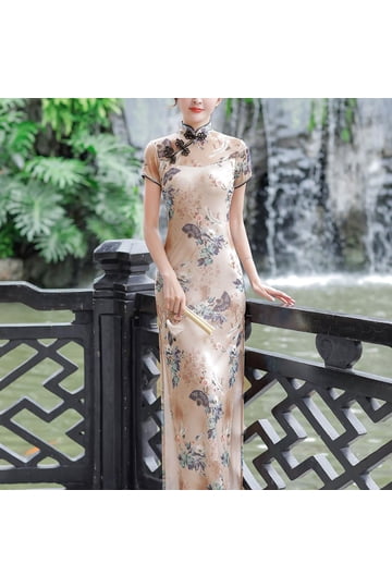chinese embroidered dress Black Embroidered Velvet Mothers Qipao Cheongsam Dress