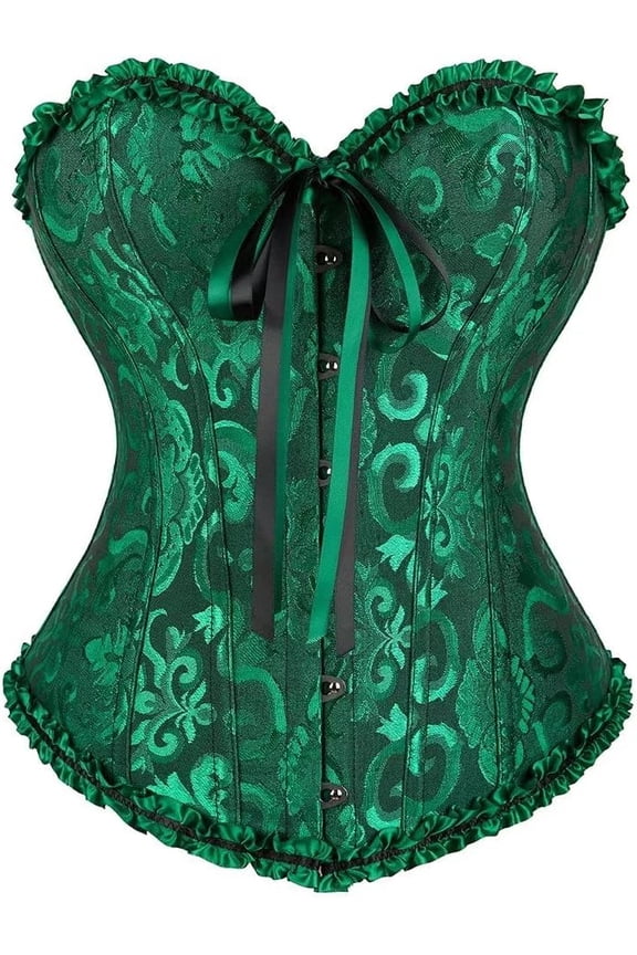 Women's Vintage Floral Corset Bustier Top, Zipper Front Burlesque Lingerie