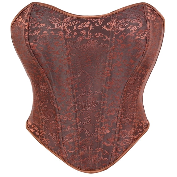 Women's Vintage Floral Corset Waist Cincher Strapless Fishbone Curved Hem Hourglass Shaper Renaissance Halloween Tops Coffee XL