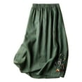 thumbnail image 1 of Women's Vintage Floral Embroidered Linen A Line Midi Skirt - Slimming Versatile Flared Casual Skirt, 1 of 3