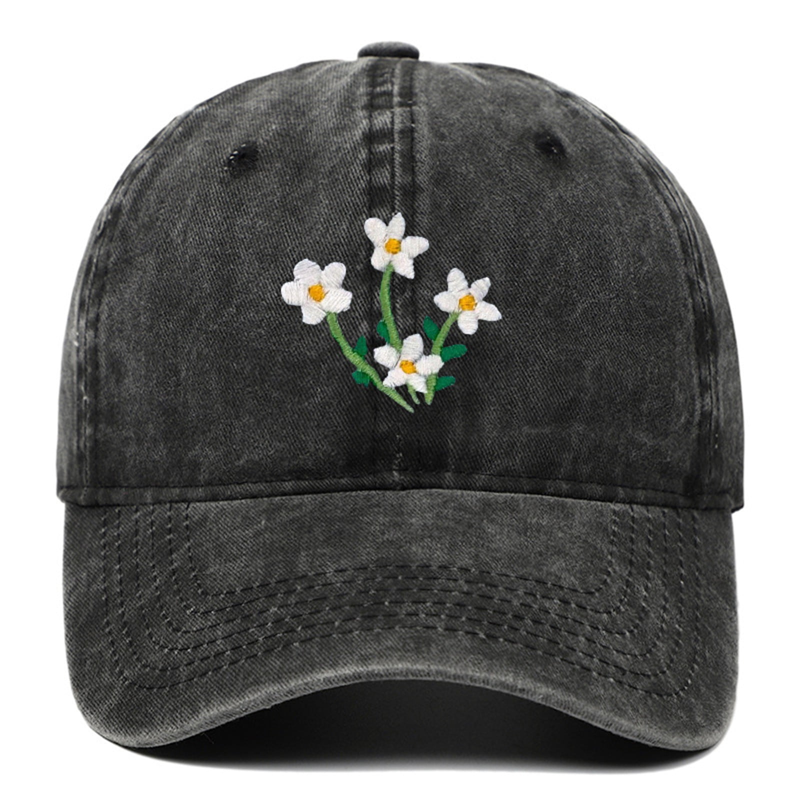 Women\'s Embroidered Baseball Cap Adjustable Soft Breathable Hats Floral(Gray) Hand-Embroidered Sunflower Hat – Floral Design, Grey Cap  main image 4