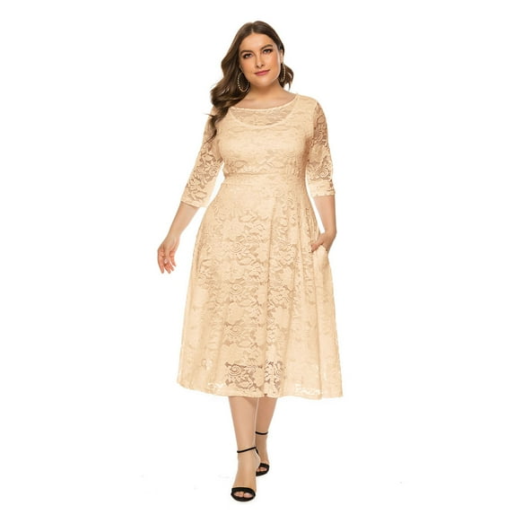 Women's Vintage Floral Lace Sleeve Bridesmaid Party Dress