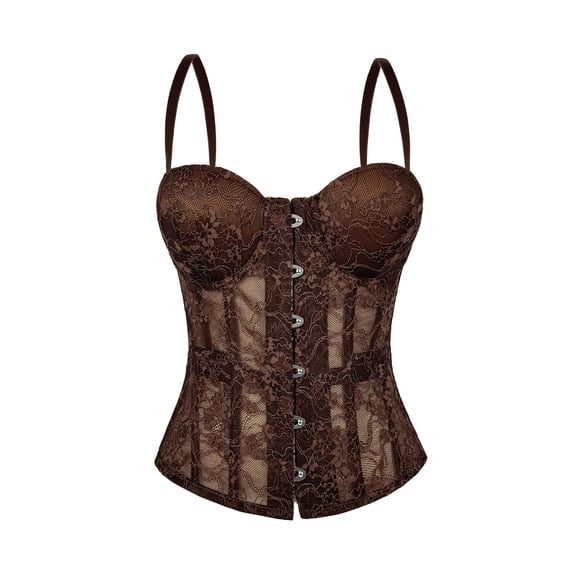 Women's Vintage Floral Lace Spaghetti Strap Corset Bustier Top, JIANLAI Sweetheart Neck Front Hook Boned Structured Waist Cincher Crop Tank Top