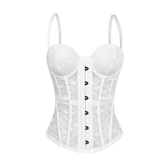 Women's Vintage Floral Lace Spaghetti Strap Corset Bustier Top, JIANLAI Sweetheart Neck Front Hook Boned Structured Waist Cincher Crop Tank Top