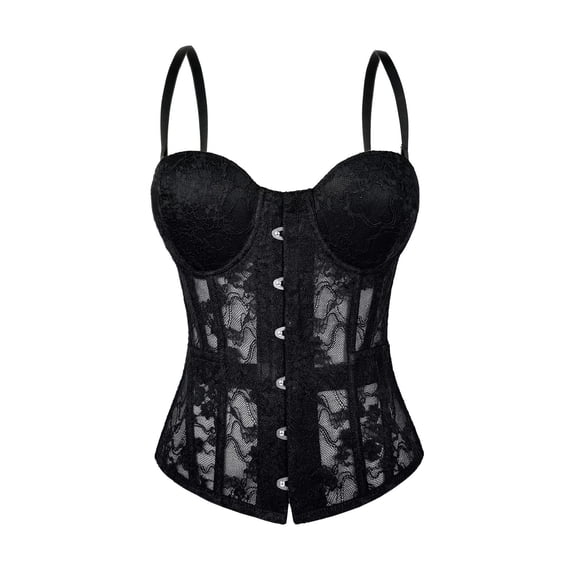 Women's Vintage Floral Lace Spaghetti Strap Corset Bustier Top, JIANLAI Sweetheart Neck Front Hook Boned Structured Waist Cincher Crop Tank Top