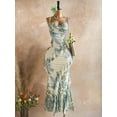 thumbnail image 1 of Women's Vintage Floral Print Draped Neck Layered Ruffle Hem Maxi Dress, Vacation Summer Style, 1 of 6