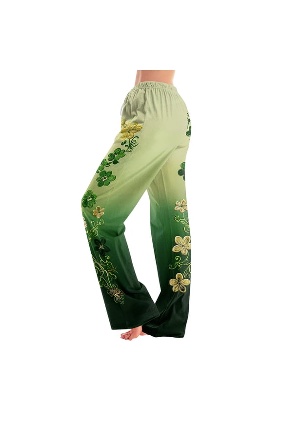 Women's Vintage Floral Print High Elastic Waist Wide Leg Beach Pants with Pockets