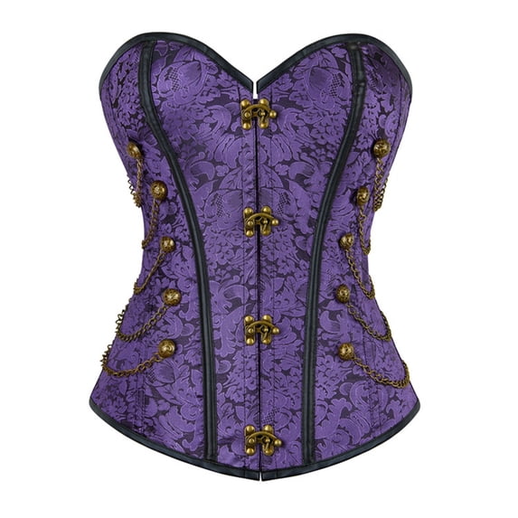 Women's Vintage Floral Print Lace Boned Gothic Underbust Corset Hourglass Tummy Control Shaping Bodice for Renaissance Party