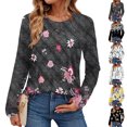 thumbnail image 1 of Women’s Vintage Floral Print Long Sleeve Top, Crew Neck Casual Blouse, Loose Fit Soft Fabric Everyday Women Shirt for Spring Fall, White, 2XL, 1 of 5