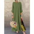 thumbnail image 1 of Women's Vintage Floral Round Neck Contrasting Color Stitching Three-Quarter Sleeve Dress, 1 of 1