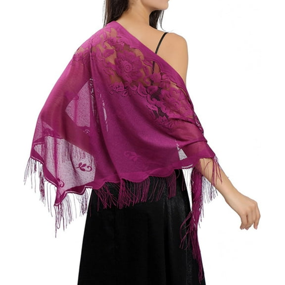 Women’s Vintage Floral Shawls and Wraps Hollow Out Scarves for Evening Dresses Triangle Shawl Fringed Evening Cape