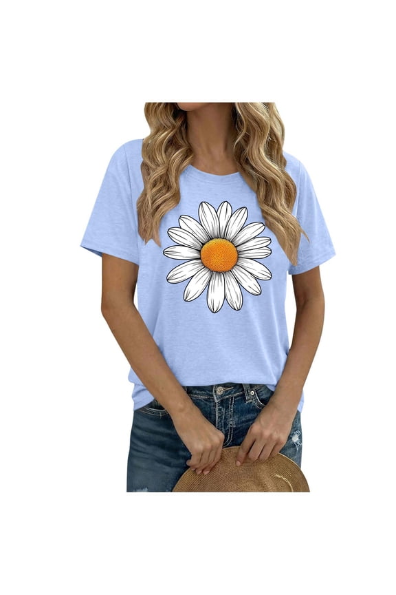 Women's Vintage Floral T Shirt Boho Sunflower Graphic Loose Tees Summer Round Neck Short Sleeve Casual Tops Retro Summer Blouse