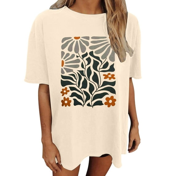 Women's Vintage Floral T-Shirt Boho Wildflower Graphic Print Short Sleeve Tees Loose Fit Casual Crew Neck Tops