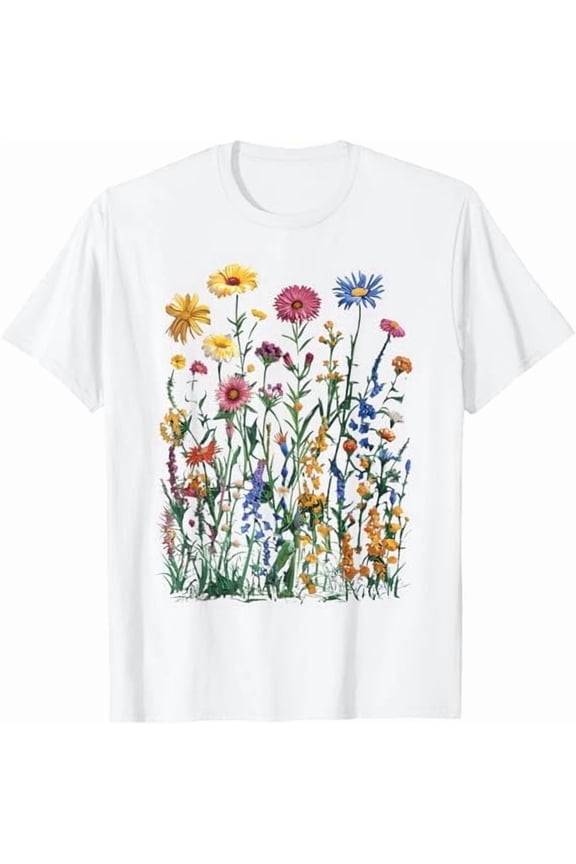 Women's Vintage Floral Tshirt Boho Wildflower Graphic Shirt Floral Gardening T-Shirt Cute Summer Pure Cotton Tee Tops
