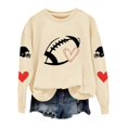 thumbnail image 1 of Women's Vintage Football Graphic Crew Neck Long Sleeve Pullover Sweatshirt, Oversized Loose Fit Drop Shoulder Casual Top, for Daily Wear or Trendy Street Style Outfits Beige L, 1 of 4