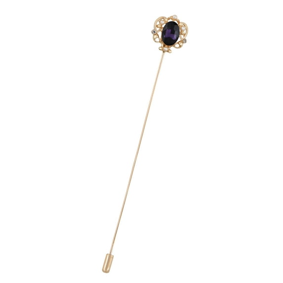 Women's Vintage Golden Metal Hollow Out Design Crystal Rhinestone Pearl Crown Hat Pin 5in Length, Pearl