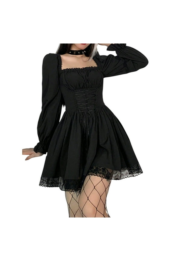 Women's Vintage Gothic Lace Dress – Grunge Punk Goth Style for Casual Cosplay Party Cocktail Christmas Valentine’s Day Outfits