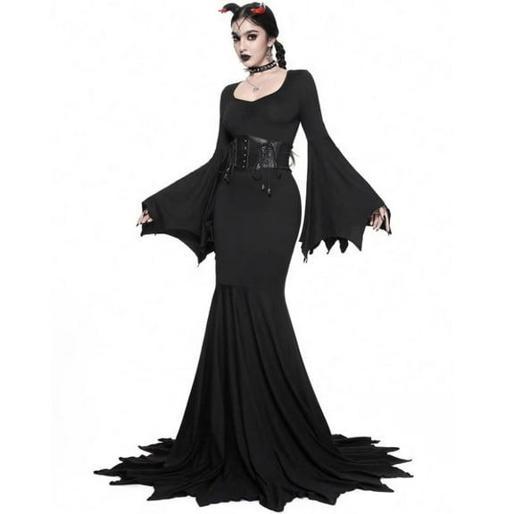 Women's Vintage Gothic Long Dress Witch Style Black Dress Halloween Cosplay Costume Dress, Dance Performance Costumes, Evening Gowns