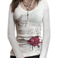 thumbnail image 1 of Women's Vintage Gothic T-shirt Long Sleeve Graphic Print Tops Slim Grunge Aesthetic Tees Streetwear, 1 of 6